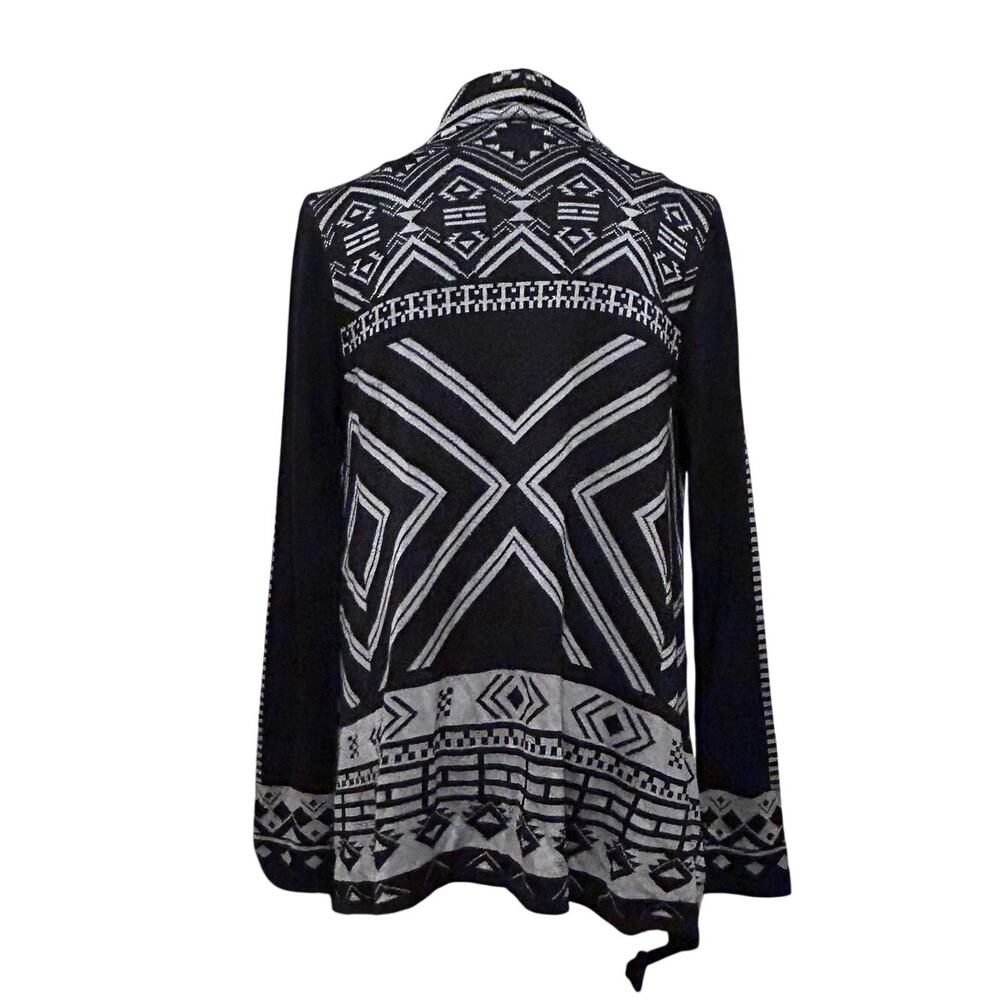 Everly Open Cascade Black and White Aztec Cardigan, Size Small - Picture 3 of 8